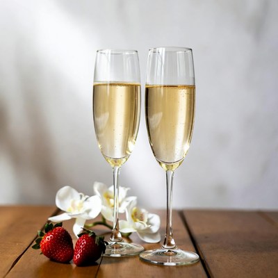 Two Champagne Glasses with Strawberries