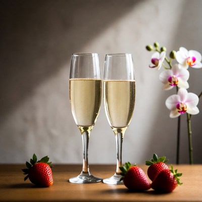Two Champagne Glasses with Strawberries