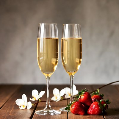 Two Champagne Glasses with Strawberries