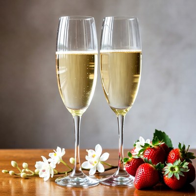 Two Champagne Glasses with Strawberries