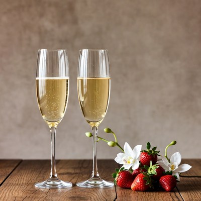 Two Champagne Glasses with Strawberries