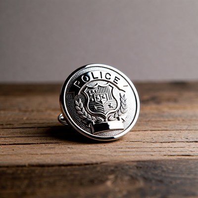 Police Badge Cufflink on Wood