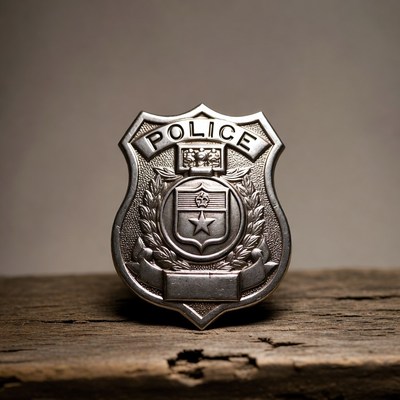 Police Badge on Wooden Surface