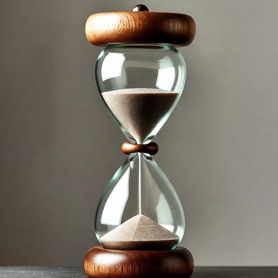 Wooden hourglass with sand flowing