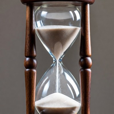 Sand flowing in wooden hourglass