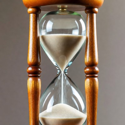 Sand flowing in wooden hourglass