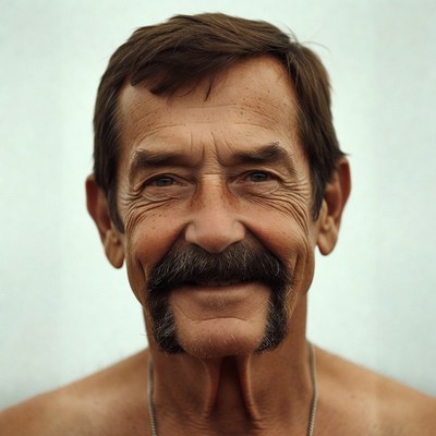 Smiling older man with mustache
