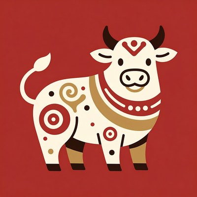 White bull with red gold patterns