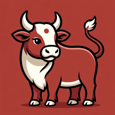 Cute cartoon red white bull