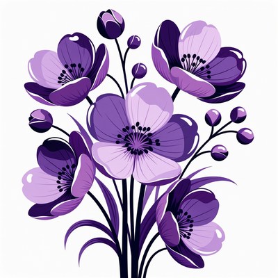 Purple Anemone Flowers Bouquet Illustration