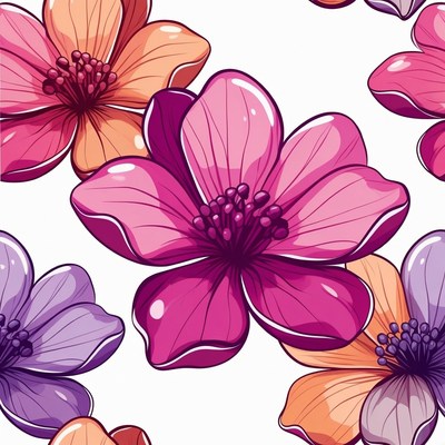 Colorful Pink Orange Flowers Seamless Pattern