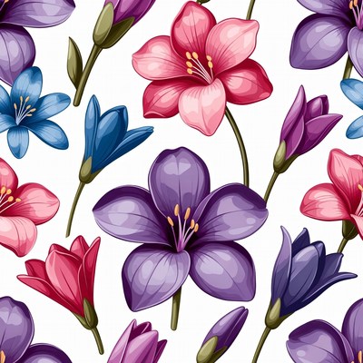 Purple Pink Blue Flowers Pattern