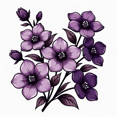 Purple Flowers Bouquet Illustration