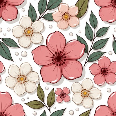 Pink and White Flower Seamless Pattern