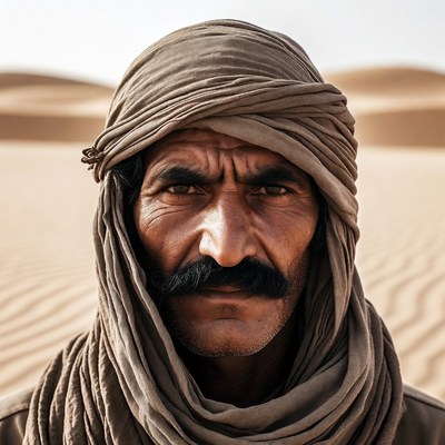 Middle Eastern man in turban desert