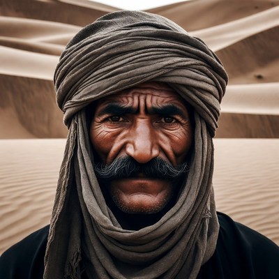 Tuareg man in desert dunes