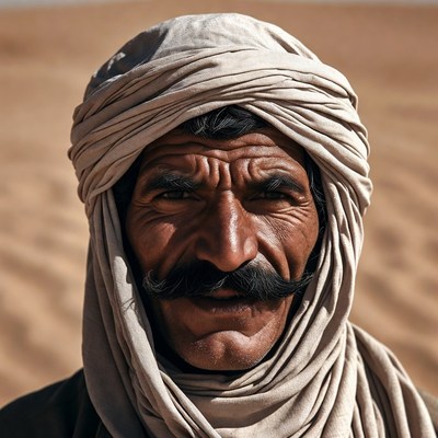 Middle Eastern man in turban desert