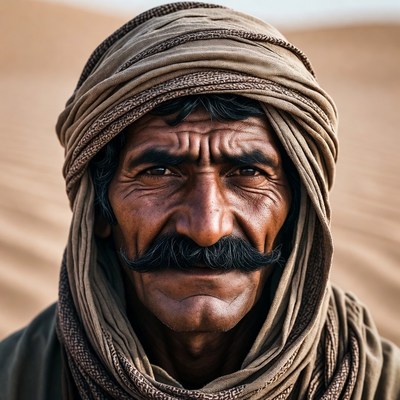 Middle Eastern man in turban desert