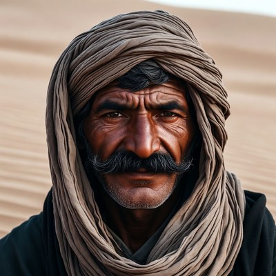 Tuareg man in desert with turban