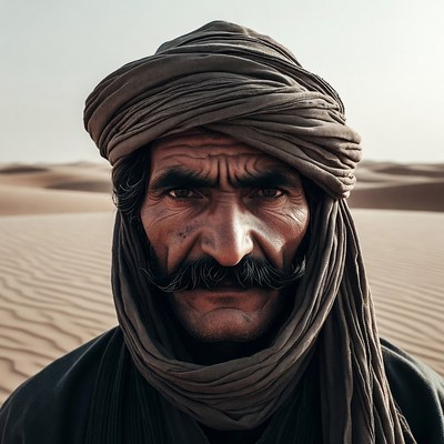 Middle Eastern man in turban desert