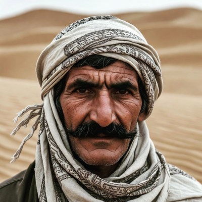 Middle Eastern man in turban desert
