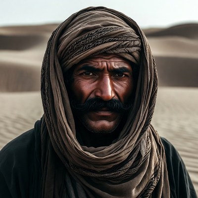 Man in turban in desert dunes