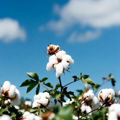 Cotton Bolls in Blue Sky