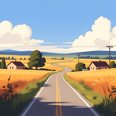 Winding Road Through Golden Wheat Fields