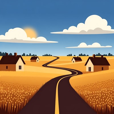 Winding Road Through Wheat Field