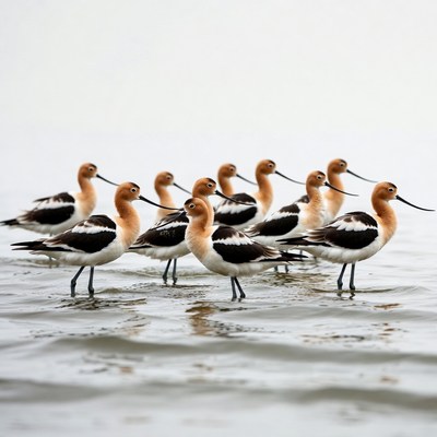 Group of Black-necked Stilts in Water