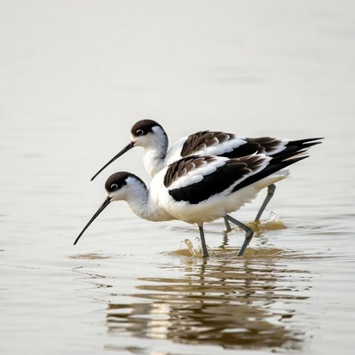 Two Black-necked Stilts in Water