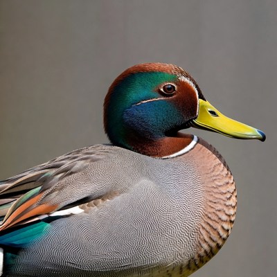 Colorful male mallard duck head