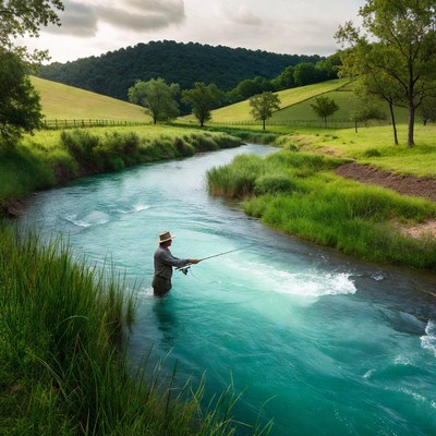 Man fly fishing in river