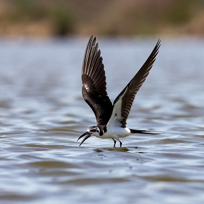 Whiskered Tern Catching Fish