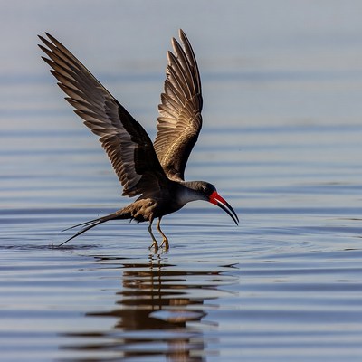 Black Skimmer Bird Flying over Water