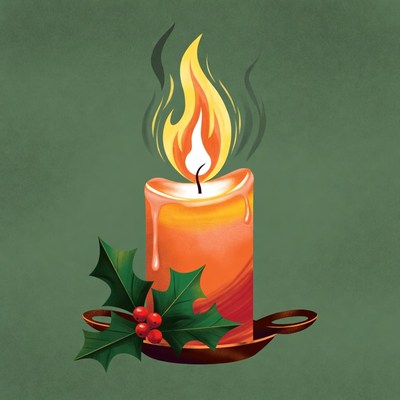 Burning Candle with Holly