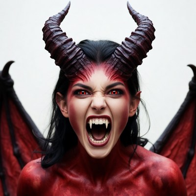 Woman with demon horns roaring