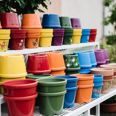 Colorful Flower Pots on Display