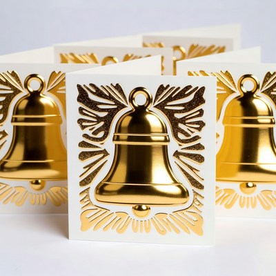 Gold bells on white greeting cards