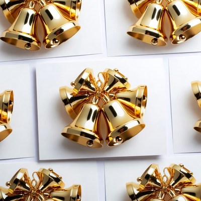 Golden Christmas Bells on White Cards
