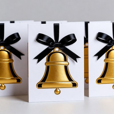 Gold bells on white cards