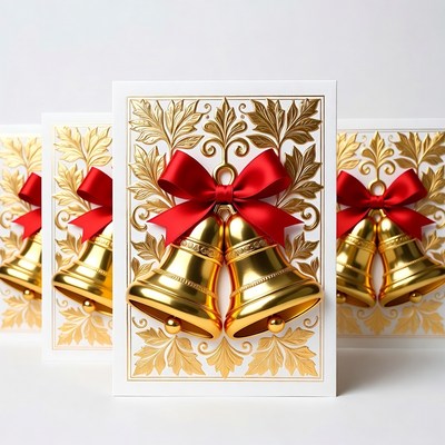 Golden Christmas Bells on White Cards