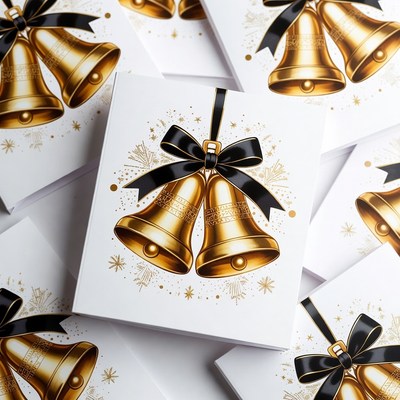 Golden Christmas Bells on White Cards