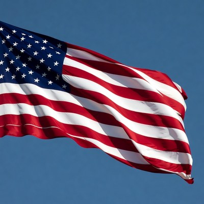 American Flag Waving in Sky