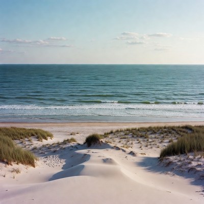 Sandy Beach Dunes and Ocean Waves