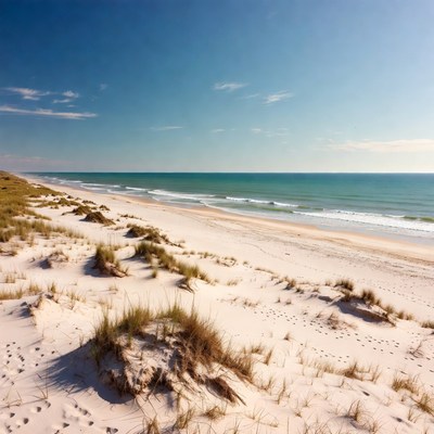 Sandy Beach with Dunes and Ocean Waves