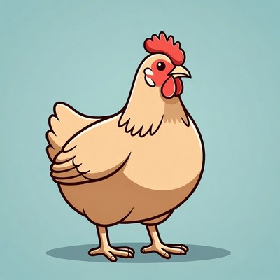 Cartoon Hen Standing on Blue Background