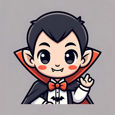 Cute cartoon vampire boy waving