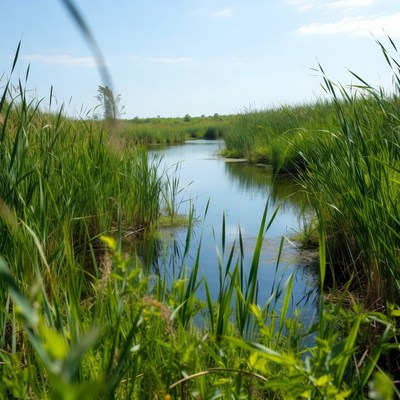 Reed-lined River in Marshland