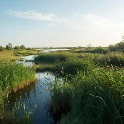 Reed-filled Wetland with Calm Waters